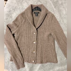 Tahari Brown Taupe Shawl Collar Cable Cardigan
